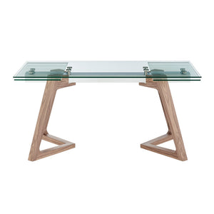EuroStyle Donar 95" Extension Table Clear Tempered Glass Top and American Walnut Veneer Solid Wood Base 38836CLR-KIT