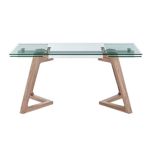 EuroStyle Donar 95" Extension Table Clear Tempered Glass Top and American Walnut Veneer Solid Wood Base 38836CLR-KIT