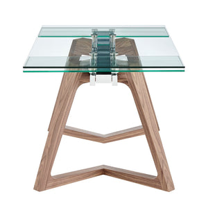 EuroStyle Donar 95" Extension Table Clear Tempered Glass Top and American Walnut Veneer Solid Wood Base 38836CLR-KIT