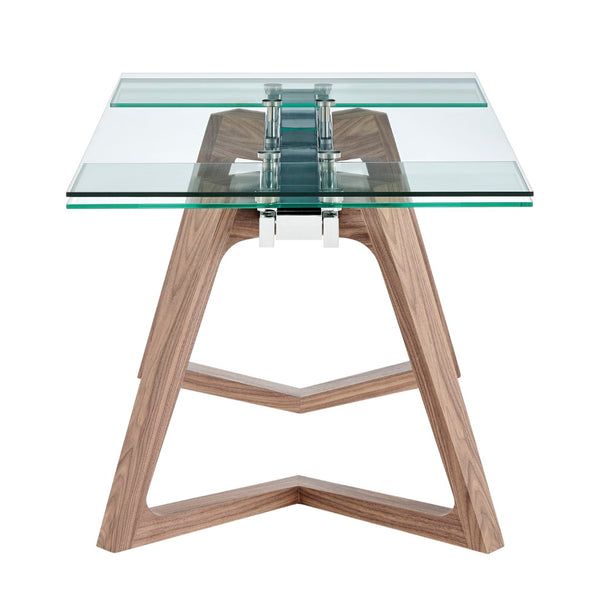 EuroStyle Donar 95" Extension Table Clear Tempered Glass Top and American Walnut Veneer Solid Wood Base 38836CLR-KIT