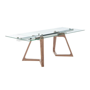 EuroStyle Donar 95" Extension Table Clear Tempered Glass Top and American Walnut Veneer Solid Wood Base 38836CLR-KIT