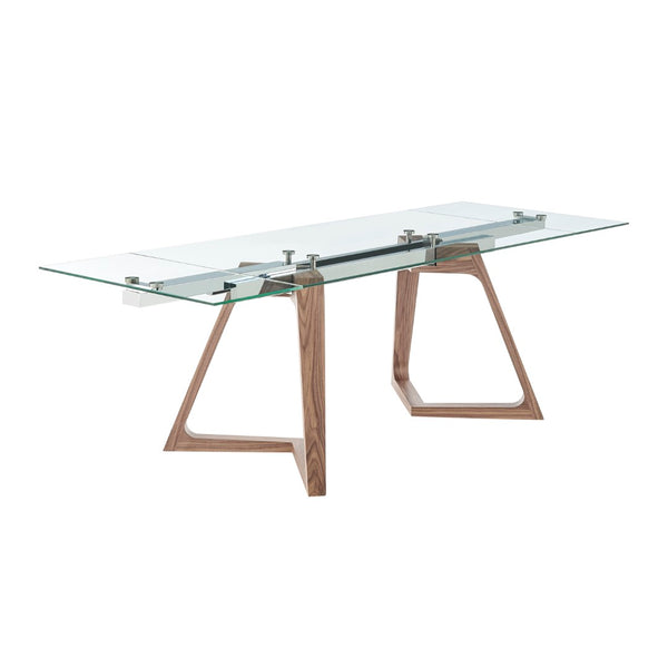 EuroStyle Donar 95" Extension Table Clear Tempered Glass Top and American Walnut Veneer Solid Wood Base 38836CLR-KIT