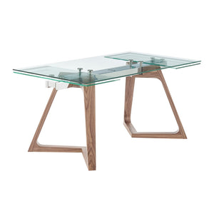 EuroStyle Donar 95" Extension Table Clear Tempered Glass Top and American Walnut Veneer Solid Wood Base 38836CLR-KIT