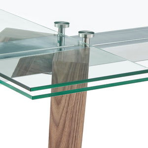 EuroStyle Donar 95" Extension Table Clear Tempered Glass Top and American Walnut Veneer Solid Wood Base 38836CLR-KIT