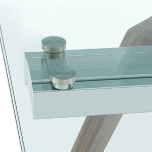 EuroStyle Donar 95" Extension Table Clear Tempered Glass Top and American Walnut Veneer Solid Wood Base 38836CLR-KIT