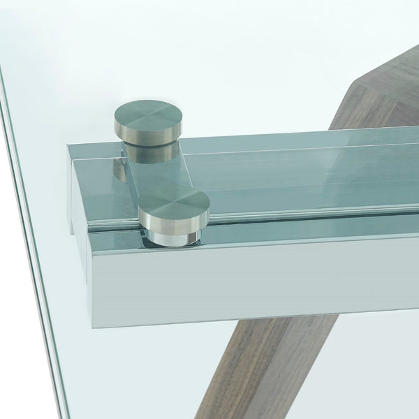 EuroStyle Donar 95" Extension Table Clear Tempered Glass Top and American Walnut Veneer Solid Wood Base 38836CLR-KIT
