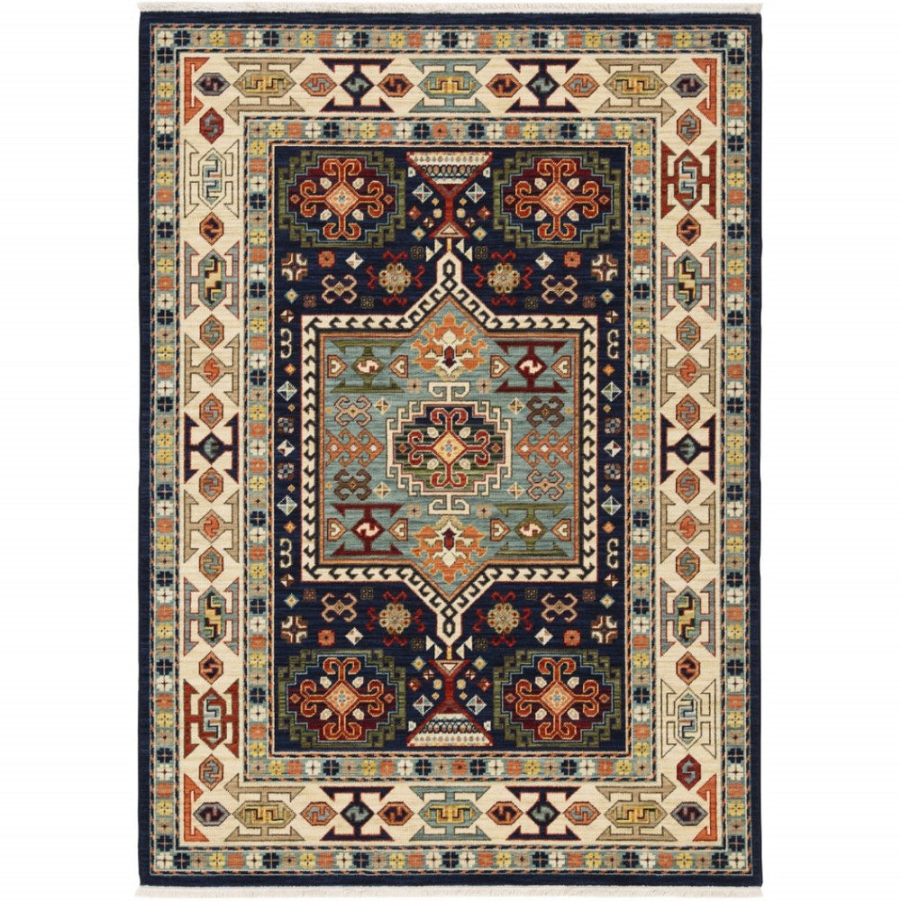 HomeRoots 6' Handmade Wool Runner Rug in Blue and Ivory - Artisanal Style for Hallways and Narrow Spaces 6'7" x 9'6" 388370