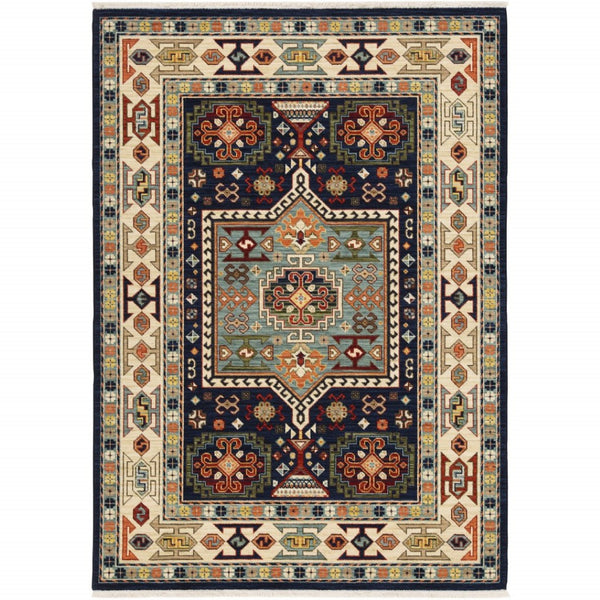 HomeRoots 6' Handmade Wool Runner Rug in Blue and Ivory - Artisanal Style for Hallways and Narrow Spaces 6'7" x 9'6" 388370