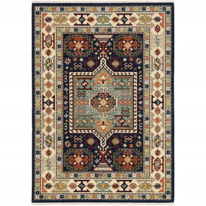 HomeRoots 6' Handmade Wool Runner Rug in Blue and Ivory - Artisanal Style for Hallways and Narrow Spaces 6'7" x 9'6" 388370