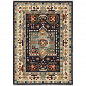 HomeRoots 6' Handmade Wool Runner Rug in Blue and Ivory - Artisanal Style for Hallways and Narrow Spaces 7'10" x 10'10" 388371