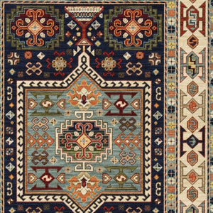 HomeRoots 6' Handmade Wool Runner Rug in Blue and Ivory - Artisanal Style for Hallways and Narrow Spaces 7'10" x 10'10" 388371