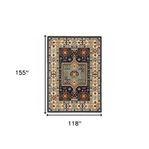 HomeRoots 6' Handmade Wool Runner Rug in Blue and Ivory - Artisanal Style for Hallways and Narrow Spaces 9'10" x 12'10" 388372
