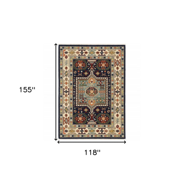 HomeRoots 6' Handmade Wool Runner Rug in Blue and Ivory - Artisanal Style for Hallways and Narrow Spaces 9'10" x 12'10" 388372
