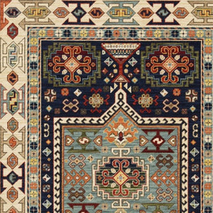 HomeRoots 6' Handmade Wool Runner Rug in Blue and Ivory - Artisanal Style for Hallways and Narrow Spaces 9'10" x 12'10" 388372