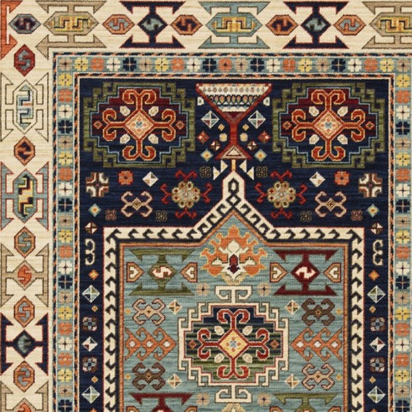 HomeRoots 6' Handmade Wool Runner Rug in Blue and Ivory - Artisanal Style for Hallways and Narrow Spaces 9'10" x 12'10" 388372