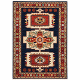 Homeroots 2' X 3' Blue Red Machine Woven Medallions Indoor Area Rug  Wool 388373