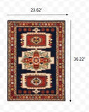 Homeroots 2' X 3' Blue Red Machine Woven Medallions Indoor Area Rug  Wool 388373