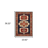 Homeroots 2' X 3' Blue Red Machine Woven Medallions Indoor Area Rug  Wool 388373