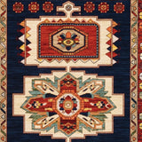 Homeroots 3' X 5' Blue Red Machine Woven Medallions Indoor Area Rug  Wool 388376