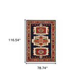 Homeroots 6' X 9' Blue Red Machine Woven Medallions Indoor Area Rug  Wool 388378