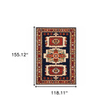 Homeroots 9' X 12' Blue Red Machine Woven Medallions Indoor Area Rug  Wool 388380