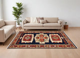 Homeroots 9' X 12' Blue Red Machine Woven Medallions Indoor Area Rug  Wool 388380