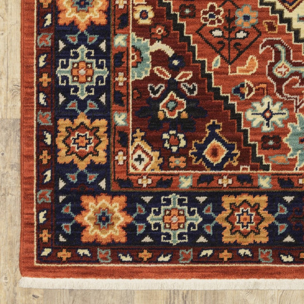 HomeRoots 6' Handcrafted Wool Runner Rug in Rich Blue and Red - Classic Style for Hallways and Entryways 2' x 6' 388382
