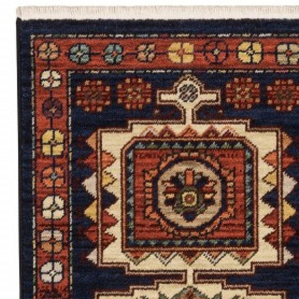 HomeRoots 6' Handcrafted Wool Runner Rug in Rich Blue and Red - Classic Style for Hallways and Entryways 2' x 6' 388382