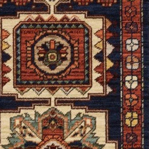HomeRoots 6' Handcrafted Wool Runner Rug in Rich Blue and Red - Classic Style for Hallways and Entryways 2' x 6' 388382