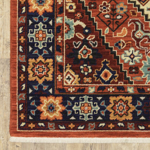 HomeRoots 6' Handcrafted Wool Runner Rug in Rich Blue and Red - Classic Style for Hallways and Entryways 2'6" x 12' 388383