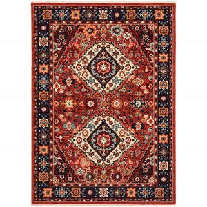 HomeRoots 6' Handcrafted Wool Runner Rug in Rich Blue and Red - Classic Style for Hallways and Entryways 3'3" x 5' 388384