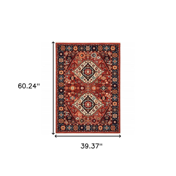 HomeRoots 6' Handcrafted Wool Runner Rug in Rich Blue and Red - Classic Style for Hallways and Entryways 3'3" x 5' 388384