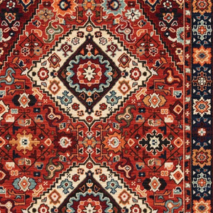 HomeRoots 6' Handcrafted Wool Runner Rug in Rich Blue and Red - Classic Style for Hallways and Entryways 3'3" x 5' 388384