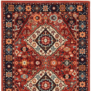 HomeRoots 6' Handcrafted Wool Runner Rug in Rich Blue and Red - Classic Style for Hallways and Entryways 3'3" x 5' 388384