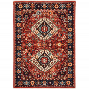 HomeRoots 6' Handcrafted Wool Runner Rug in Rich Blue and Red - Classic Style for Hallways and Entryways 5'3" x 7'6" 388385
