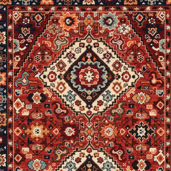 HomeRoots 6' Handcrafted Wool Runner Rug in Rich Blue and Red - Classic Style for Hallways and Entryways 6'7" x 9'6" 388386