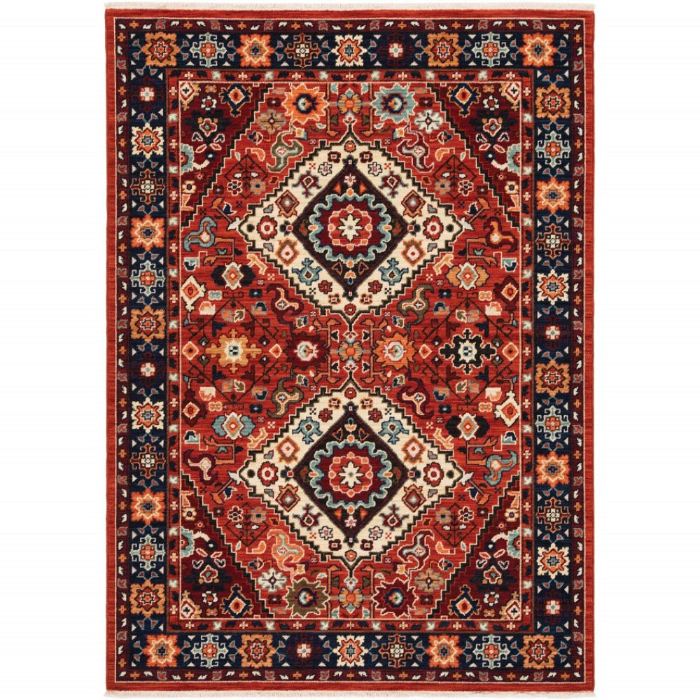 HomeRoots 6' Handcrafted Wool Runner Rug in Rich Blue and Red - Classic Style for Hallways and Entryways 7'10" x 10'10" 388387