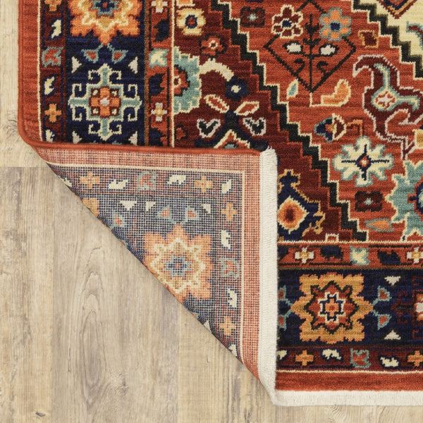 HomeRoots 6' Handcrafted Wool Runner Rug in Rich Blue and Red - Classic Style for Hallways and Entryways 7'10" x 10'10" 388387