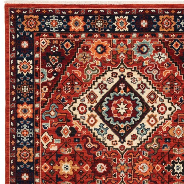 HomeRoots 6' Handcrafted Wool Runner Rug in Rich Blue and Red - Classic Style for Hallways and Entryways 7'10" x 10'10" 388387