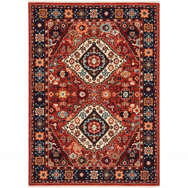 HomeRoots 6' Handcrafted Wool Runner Rug in Rich Blue and Red - Classic Style for Hallways and Entryways 9'10" x 12'10" 388388