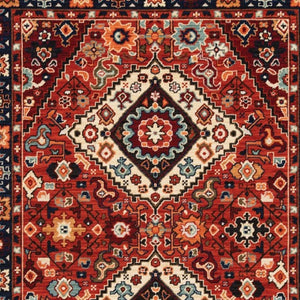 HomeRoots 6' Handcrafted Wool Runner Rug in Rich Blue and Red - Classic Style for Hallways and Entryways 9'10" x 12'10" 388388