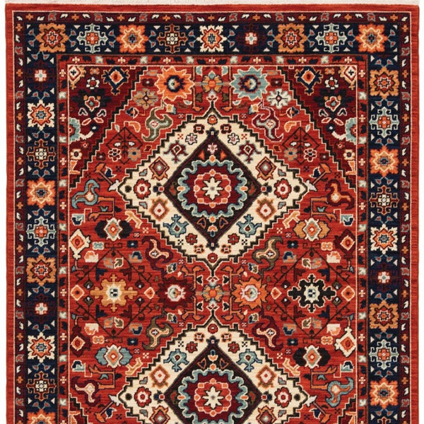 HomeRoots 6' Handcrafted Wool Runner Rug in Rich Blue and Red - Classic Style for Hallways and Entryways 9'10" x 12'10" 388388