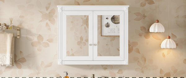 English Elm 36'' Wall Mounted Medicine Cabinet with Dual Mirrors Soft Close Doors Bathroom Storage White N710P371186K