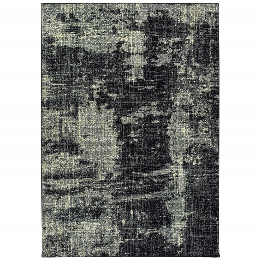 HomeRoots 10' Black and Ivory Abstract Distressed Area Rug - Stylish, Durable, Stain-Resistant Design for Modern Homes 9' X 12' 388410
