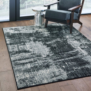 HomeRoots 10' Black and Ivory Abstract Distressed Area Rug - Stylish, Durable, Stain-Resistant Design for Modern Homes 9' X 12' 388410