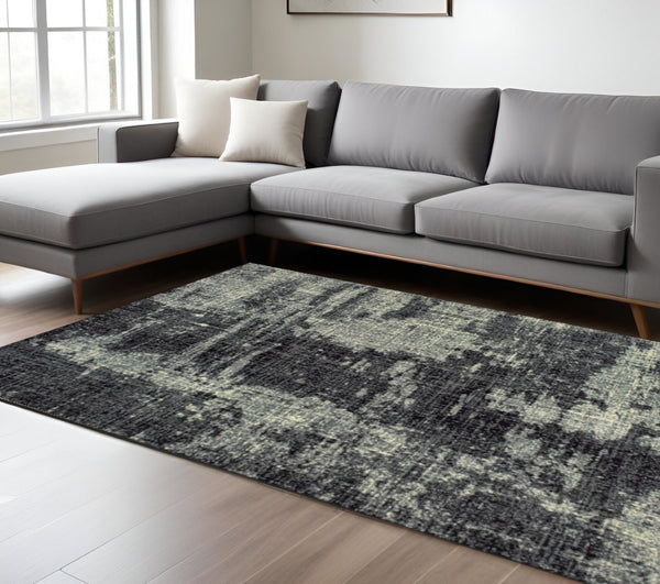 HomeRoots 10' Black and Ivory Abstract Distressed Area Rug - Stylish, Durable, Stain-Resistant Design for Modern Homes 9' X 12' 388410