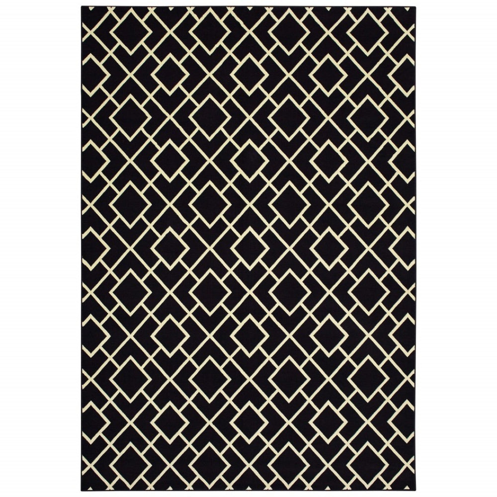 HomeRoots 10' Black and Ivory Diamond Area Rug - Modern Style, Durable, Stain-Resistant for High-Traffic Areas 9' X 12' 388416