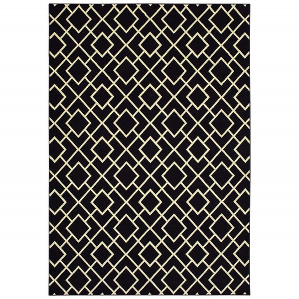 HomeRoots 10' Black and Ivory Diamond Area Rug - Modern Style, Durable, Stain-Resistant for High-Traffic Areas 9' X 12' 388416