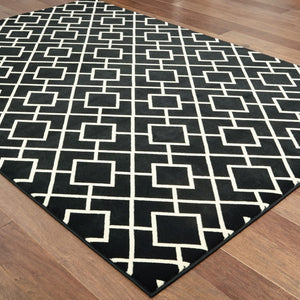 HomeRoots 10' Black and Ivory Diamond Area Rug - Modern Style, Durable, Stain-Resistant for High-Traffic Areas 9' X 12' 388416