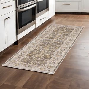 HomeRoots 5' Elegantly Crafted Beige and Grey Machine-Woven Oriental Area Rug for Timeless Indoor Charm 8' Runner Runner 388418